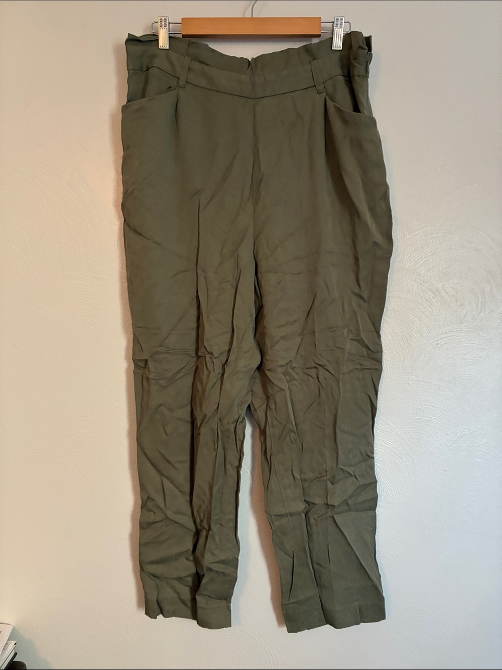 ANTONIO MELANI Olive High-Waist Paperbag Tapered Pants